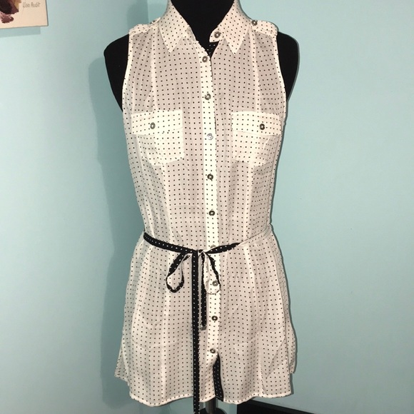 WBHM White & Black Polka Dot Blouse w/ Tie, Silk - Picture 4 of 7